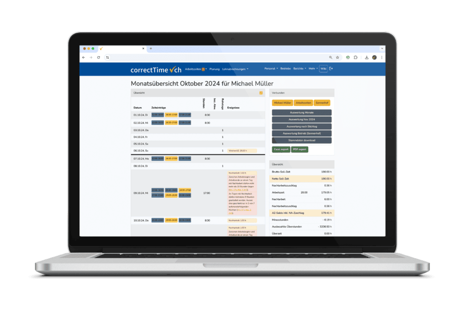 Monatsübersicht des Mitarbeitenden