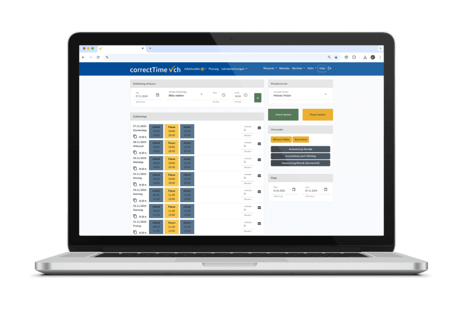 Ansicht Zeiterfassung